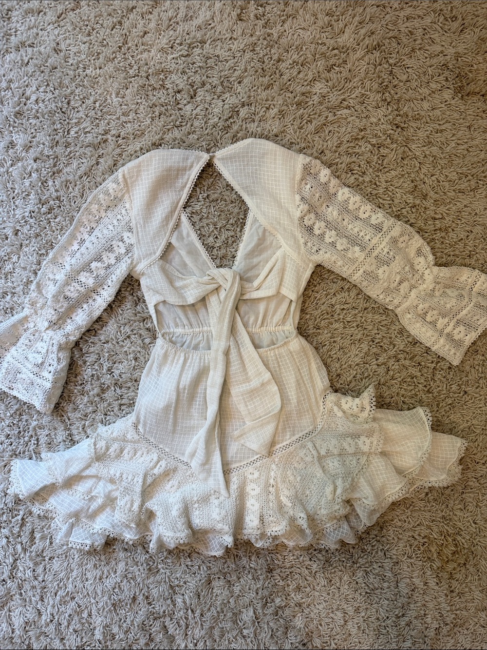 White Crochet Ruffle Mini Dress - Picture 3 of 3